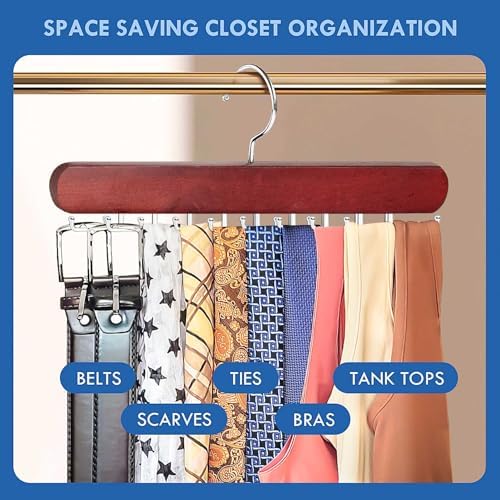 Tie Rack Hanger for Closet, Wooden Tie Organizer for Men, Mahogany - Image 6