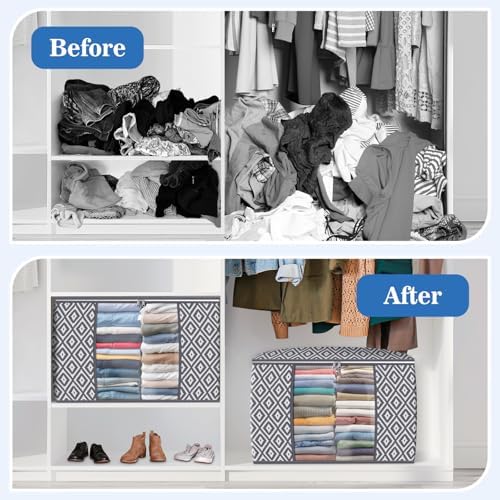 100L 6 Pack Storage Bags, Foldable Clothes Bins with Clear Window, Gray - Image 4