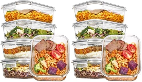 Vtopmart 10 Pack 35oz Glass Food Storage Containers with Lids, Meal Prep Containers, Airtight Reusable Lunch Container Set, Safe for Oven, Microwave, Freezer, and Dishwasher, Grey by Vtopmart