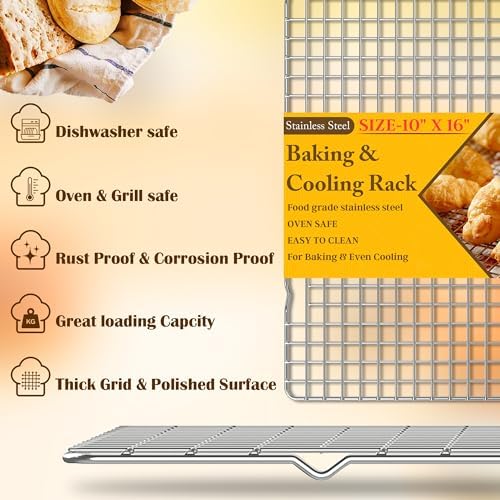 2 PCS Cooling Racks for Cooking and Baking, 10" x 16", Silver - Image 2