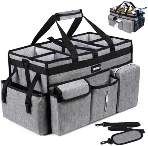 Extra Large Cleaning Caddy Bag with Rigid Support Board, Cleaning Organizer Tote with Detachable Divider, Adjustable Shoulder Strap & Waist Belt, Cleaning Supply Carrier for Cleaners & Housekeepers by TWINDLE