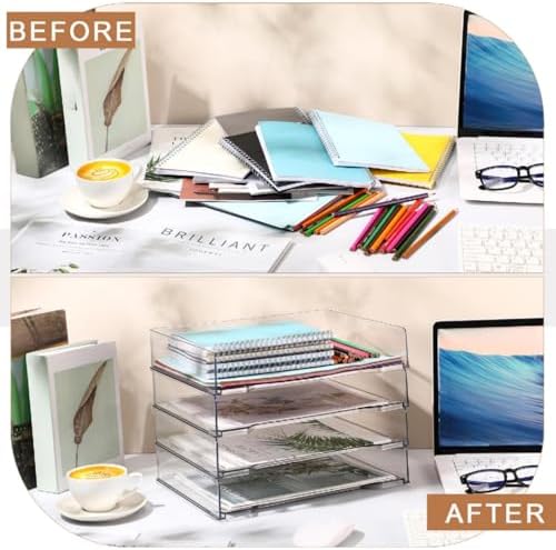 DoubleFill 12 Pcs Stackable Letter Tray Plastic Paper Tray, Clear - Image 5