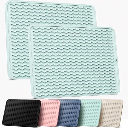 2 Pack Silicone Dish Drying Mat for Kitchen Counter Baking Cooking Grilling Tools Coffee Must Haves Household Dining Finds Dryer Work Place Covers Rubber Rug Large 18"x16" Green by AOTASO