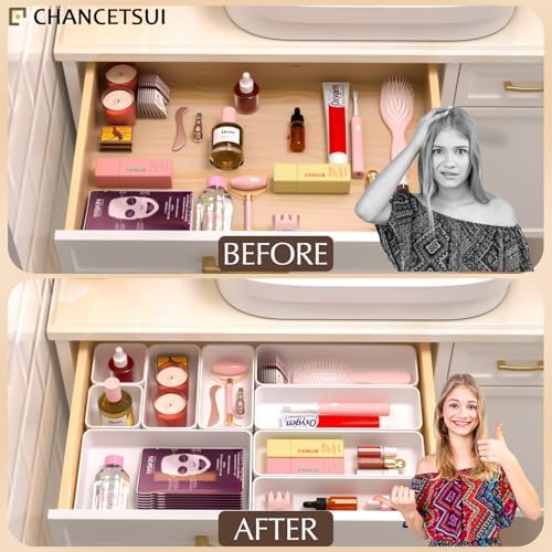 White Desk Drawer Organizer Trays: 9PC Shallow Vanity Bathroom Organizers - Image 6