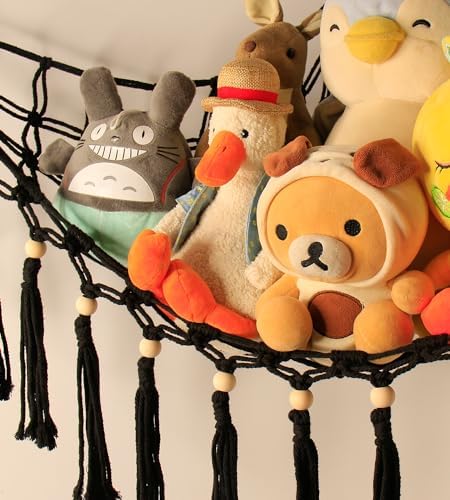 Stuffed Animal Toy Storage Hammock with LED Light - Macrame Jumbo Doll Corner Stuff Animals Organizer Decorations - Cute Hanging Plushie Net Kids Baby Nursery Bedroom Room Decor - Image 4