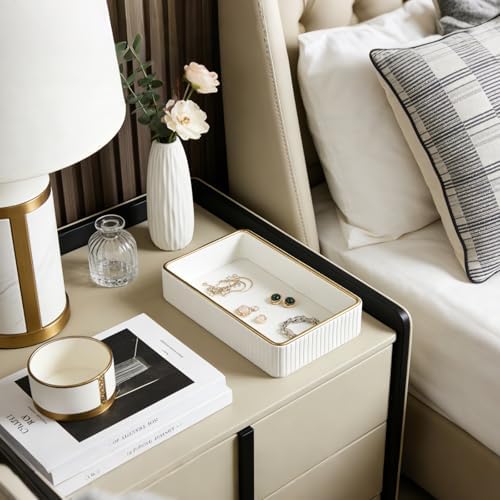 PU Leather Valet Tray,Desk Organizer Tray Nightstand Organizer Trinket Dish Storage Key Bowl Decorative Trays for Phone Wallet Jewelry Watch,Bathroom Bedroom Perfume Vanity Trays,Cream - Image 6