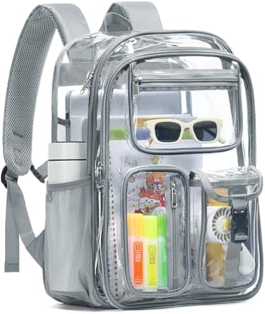 Clear Backpack for School, 17" Heavy Duty Double-Layer Clear Bookbag by QOECI