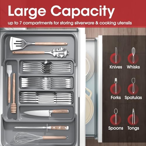 Aujen Silverware Drawer Organizer, Adjustable Utensil Cutlery Tray - Image 3