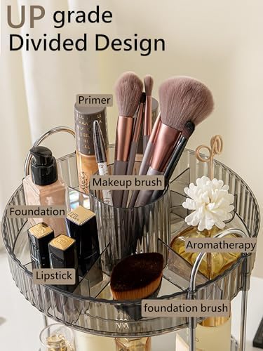Asayuee 360 Rotating Makeup Organizer,2 Tier Large Capacity Make Up Organizers and Storage,Skincare Perfume Vanity Organizers,Bathroom Cosmetics Storage Organizer Countertop(Grey) - Image 2