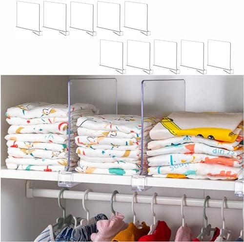 Yieach 10 Pack Clear Acrylic Shelf Divider for Closet Organization - 9.2″ Tall Closet Dividers for Wood Shelves,Cupboard,Vertical Shelf Separators in Closet for T-Shirt,Purse,Handbag,Sweater Organizer by Yieach