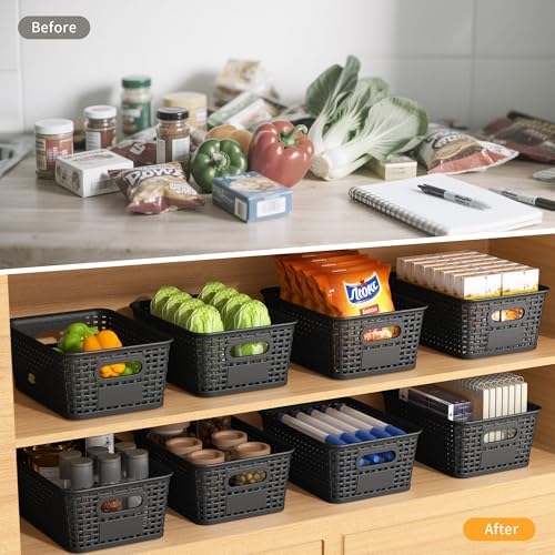 8 Pack Plastic Storage Baskets,Black Stackable Storage Bins - Image 4