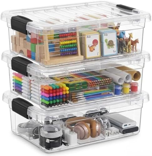 Superio 13.7 Quart Clear Plastic Storage Bin with Lid, Stackable Organizer Box, BPA-Free Storage Container for Home, Garage, School & Office, 3 Pack by Superio