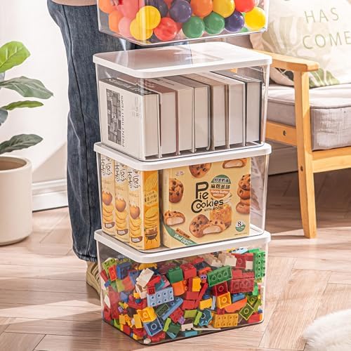 Clear plastic storage bins with LIDS,storage containers for snacks, cosmetics, books, dog food, Storage Organizer for Nursery，Kitchen, Living room,Bedroom, Bathroom, Office (Clear-White Lid, 4XL) - Image 3