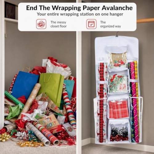 Joyful Moose Gift Wrap Organizer Wrapping Paper Storage Container Christmas Bag Holder (White) - Image 2