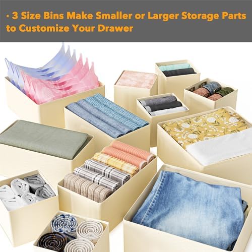 SpaceAid Drawer Organizer Clothes, 12 Pack Dresser Organizer Bins for Nursery, Closet Organization and Storage Dividers for Clothing, Baby Clothes, Underwears, Socks (Beige) - Image 5