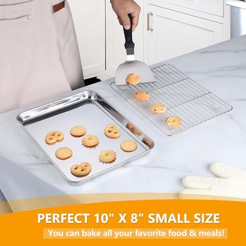 Homikit 10x8 Inch Small Stainless Steel Baking Sheet with Wire Cooling Rack - Image 5