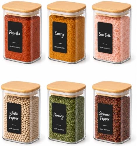 ComSaf Glass Spice Jars 8oz Set of 6, Seasoning Containers with 9 Labels by ComSaf