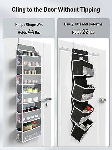 Yecaye 1 Pc Over the Door Organizer with 5 Bins 10 Side Pockets, 44lbs Load Hanging Bathroom and Bedroom Organizer, behind the Door Hanging Organizers for Nursery Newborn Baby Essential Stuff Grey - Image 2