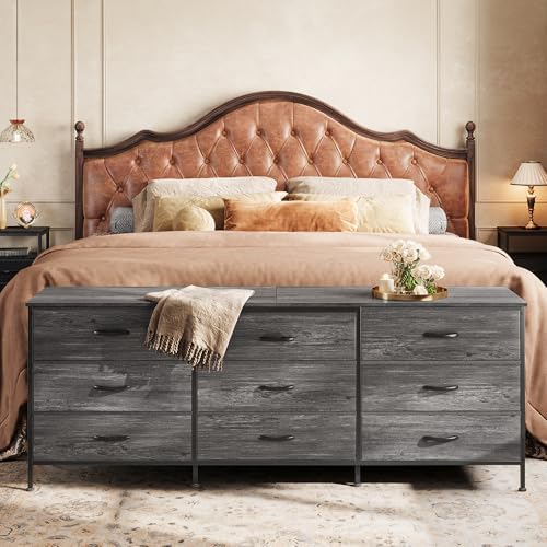 Huuger 63 Inch Dresser for Bedroom, Long Dresser for Closet with 9 Drawers, Large TV Stand for 55, 65, 70 Inch TV, Entertainment Center with Storage, Wide Chest of Drawers, Grey - Image 2