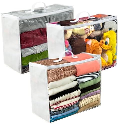 VitalUp Clear Plastic Storage Bags, Durable Zippered Storage Bags for Comforters, Blankets, Clothes, and Bedding - Breathable Nonwoven with Clear Front for Easy Organizing, 18x15x9, 3 Pack - Image 2