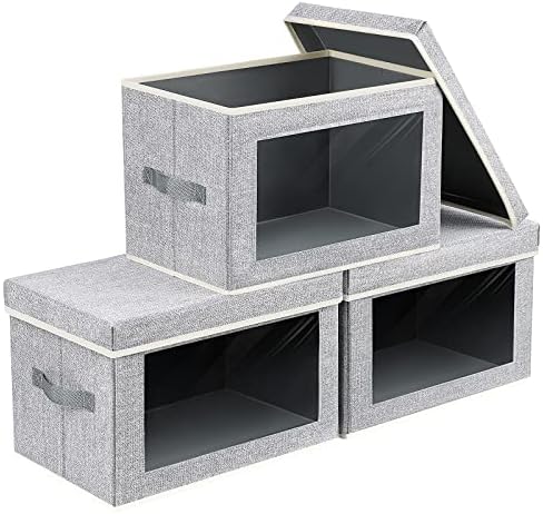 Homsorout Fabric Storage Bins with Lids - 3 Packs Storage Cubes with Window, Foldable Storage Baskets Bins for shelves, Closet Storage Boxes for Towels, Clothes, Home, Office, Blended by Homsorout