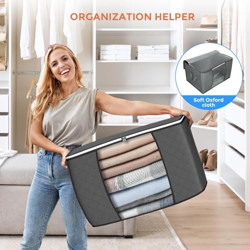 90L Large Storage Bags, 6 Pack Clothes Storage Bins Closet Organizers - Image 6
