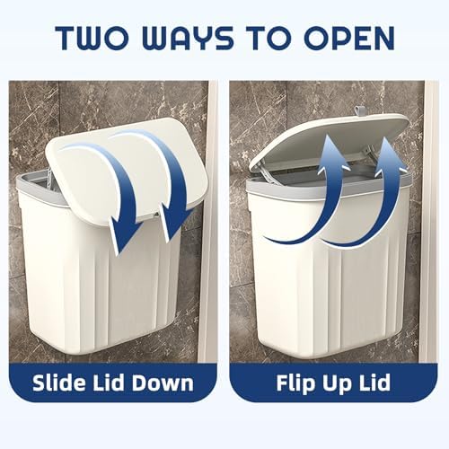 3 Pack Hanging Trash Can with Lid, 10L/2.6 Kitchen Compost Bin for Counter Top or Under Sink, Small Plastic Waste Basket Wall Mounted Garbage Can for Cupboard/Bathroom/Bedroom/Office/Camping (White) - Image 4