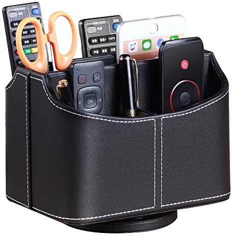 PU Leather 360° Rotatable Remote Control Holder,Nightstand TV Remote Caddy by PUSU