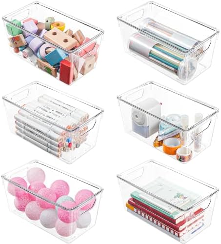 6 Pack Small Clear Storage Bins with Lids, Plastic Arts and Craft Storage Containers, Stackable Clear Plastic Craft Storage Bins with Handles for Classroom Storage Organization,Kitchen, Fridge, Office by Unknown