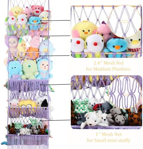 5 Tier Stuffed Animal Storage Shelf Net, 17x61'' Plushie Net,Purple - Image 3