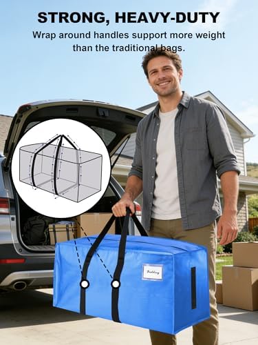 HOMESURE8 Pack 40 Gal Large Strong Moving Bags with Zippers & Carrying Handles - Water-Resistant - Heavy Duty Storage Tote for Space Saving, Fold Flat, Alternative to Moving Box (Sky Blue) - Image 2