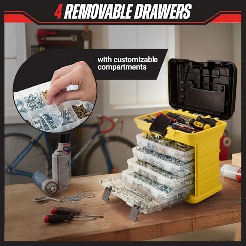 Stalwart Portable Tool Box Small Parts Organizer, Yellow - Image 3