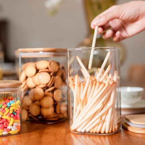 Liuruiyu 6 Pack Glass Food Storage Jars 37 oz,Glass Storage Containers Clear Glass Food Canister with Bamboo Lid Airtight For Serving Tea, Coffee, Flour, Sugar, Candy, Cookie, Spice and More (Square) - Image 3