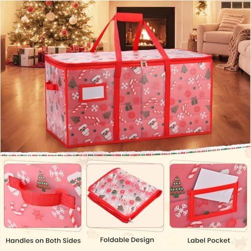 Plastic Christmas Ornament Storage Box with Adjustable Dividers, Waterproof Christmas Storage Containers Keep 128 Capacity, Dual Zippers, Ornament Organizer to Store Holiday Decor-Gloves - Image 4