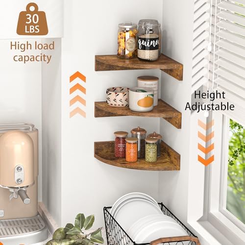 Fun Memories Corner Shelf Wall Mount, Wood Floating Corner Shelves, Corner Wall Shelf for Bedroom, Bathroom, Kitchen, Living Room (Brown, 3 Pack) - Image 6