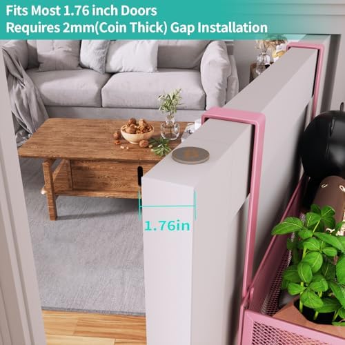 HapiRm Over The Door Hanger with Coat Hooks and 2 Baskets, Rustproof & Waterproof Pink Over The Door Hooks, Storage Organizer for Hats, Bathroom, Kitchen, Bedroom - Pink - Image 4