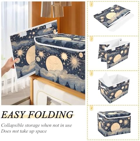 Stars and Moon Storage Bins with Lids and Carrying Handle,Foldable Storage Boxes Organizer Containers Baskets Cube with Cover for Home Bedroom Closet Office - Image 4