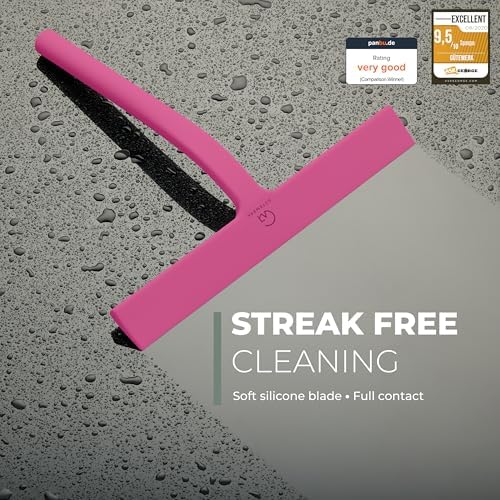 GÜTEWERK Silicone Shower Squeegee with 3-in-1 No-Drill Mount, Pink, 15'' - Image 2