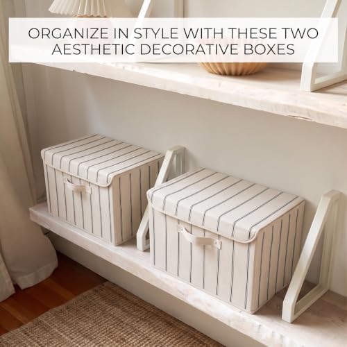 Decorative Linen Storage Boxes with Lids - Spacious Set of 2 Organizer Bins - Image 3
