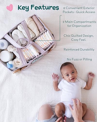 Lily Miles Baby Diaper Caddy Organizer, Quilted Nursery Storage Organizer for Newborn Essentials and Diaper Changing Station, Gift for Baby Shower and Registry Must-Have (Rosy Lilac) - Image 4