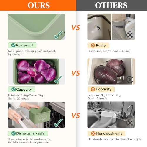Lifewit Plastic Potato and Onion Storage Bin Box, Set of 3, Green - Image 6