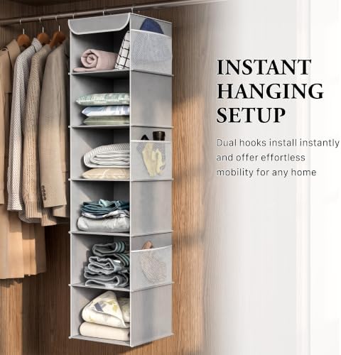 Simple Houseware 6 Shelf Hanging Closet Organizer, Gray - Image 6