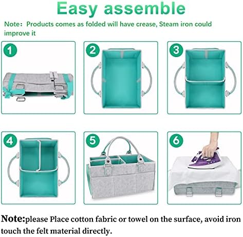 XUANGUO Large Baby Diaper Caddy Organizer, Felt Basket with Handles, Green - Image 6