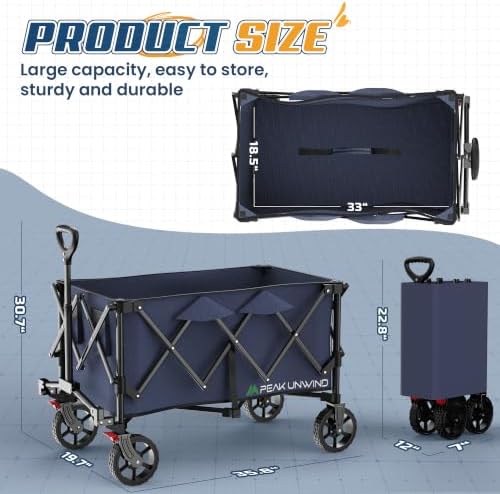 Wagons Carts Foldable,Collapsible Wagon with Wheels,450LBS Heavy Duty Beach Wagon Cart - Image 2