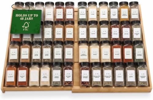 Bamboo Spice Drawer Organizer, Expandable 12 to 23 Inch Insert Holds 48 Jars, 4 Tier Seasoning Rack for Kitchen Drawer or Countertop, Adjustable Wood Spice Organizer by Unknown