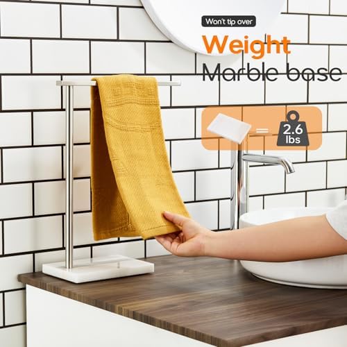 Standing Towel Rack Brushed Nickel 1-Tier Towel Bar for Bathroom Vanity Countertop with Heavy Marble Base Thicken Steady, Stainless Steel AN7002BR - Image 4