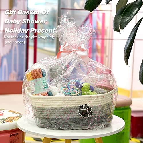 Small Woven Baskets for Organizing Rope Storage Basket with Handle Cute Cotton Basket for Nursery Gift Dog Toy Storage Bins for Toy Organizer Grey-white - Image 2