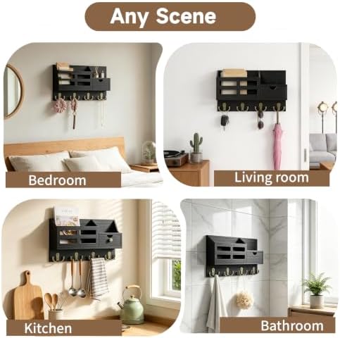 Key Holder Wall Mount Black Key Holder with Drawer& Mail Slot - Image 6