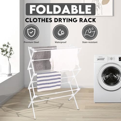 ZOES HOMEWARE 2026 Enhanced Clothes Drying Rack | Foldable Drying Rack Clothing for Laundry | Small Collapsible Portable Dryers for Laundry | Use for Indoor & Outdoor | White 37.5"x29"x12" - Image 2