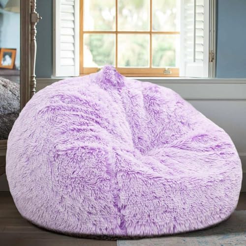 Fluffy Stuffed Animal Storage Bean Bag Chair Cover (No Filler), Faux Fur Comfy Bean Bag Cover for Organizing Plush Toys or Textile, for Adults Teens Kids Girls, Lavender by Unknown